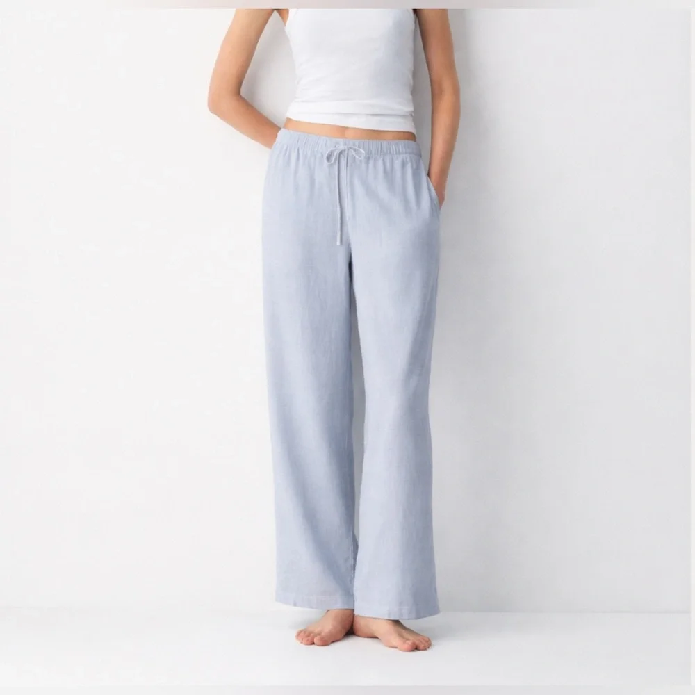 The Group by Babaton Sontag Linen Pants in Blue Gray Size Medium